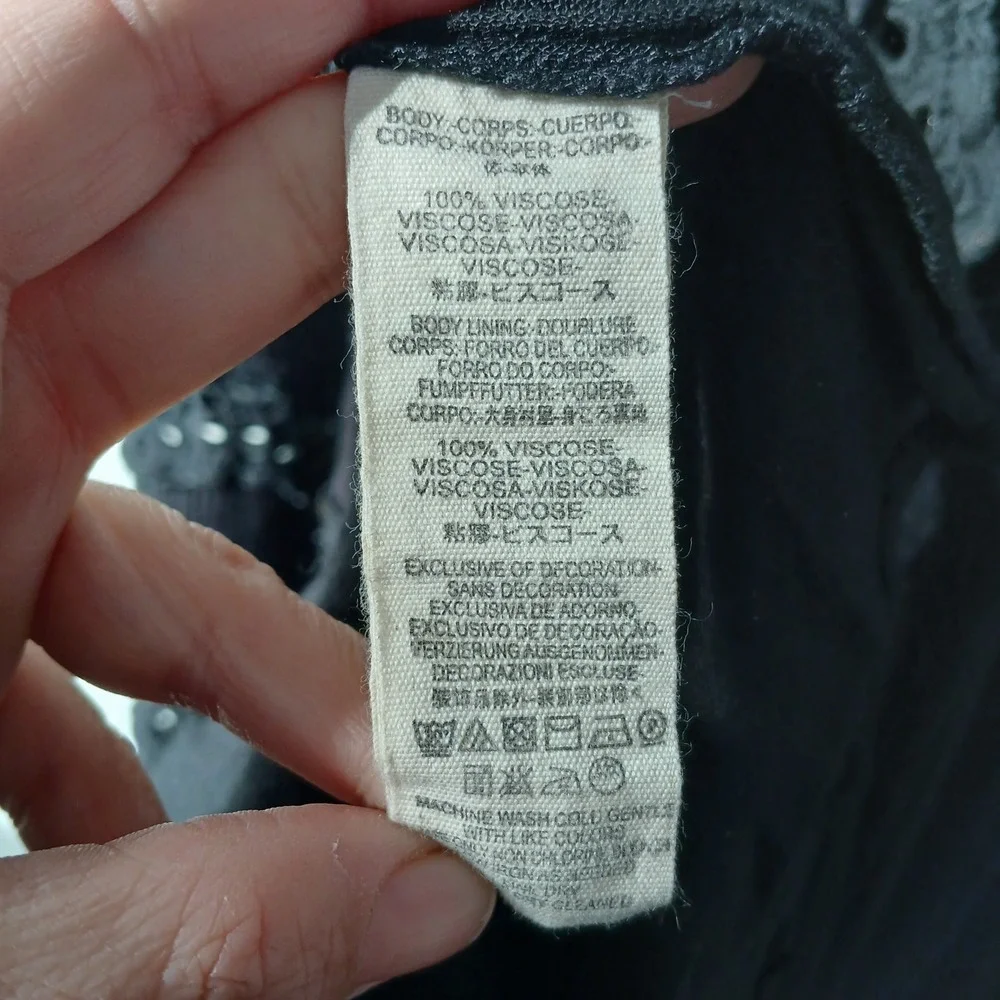 Free People Size Small Snow Angel Mini Dress Black Long Sleeve‎ Bohemian Slip - Picture 10 of 13